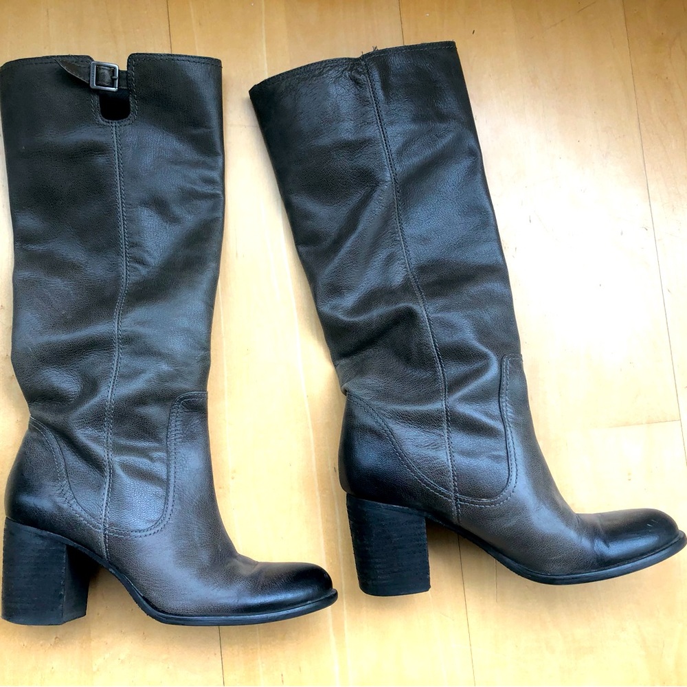 Vince Camuto Gray Leather Tall Boots with Wedge Heel Size 8